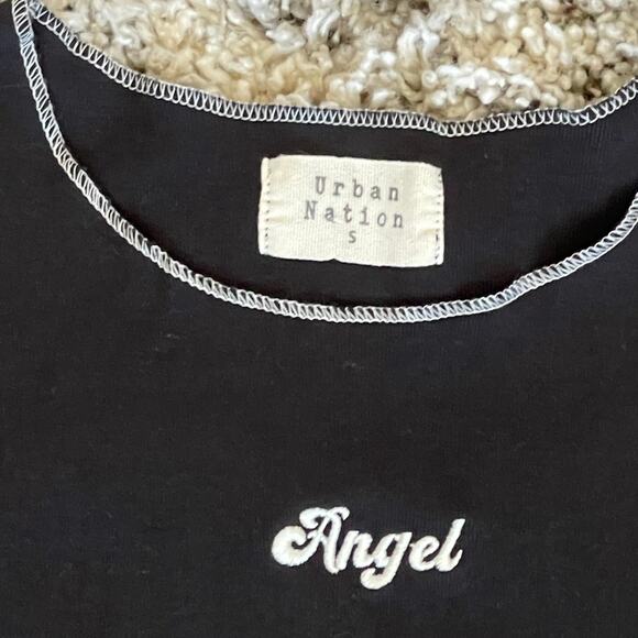 Urban Nation Crop Top Angel Short Sleeve Black White Small - Picture 4 of 6